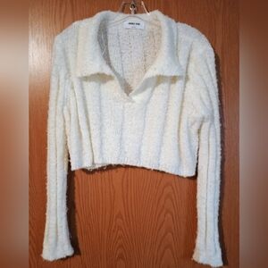 Double Zero Cream Textured Cropped Sweater